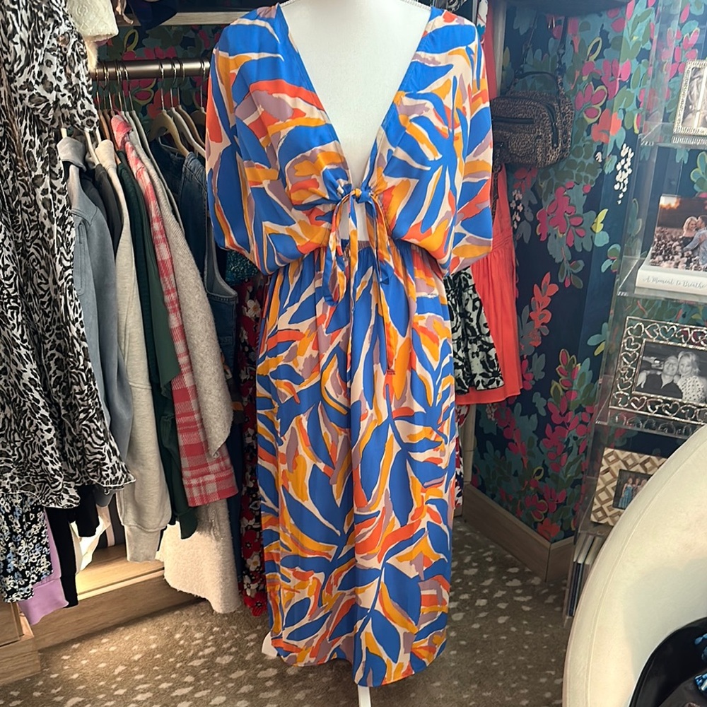Vibrant Blue and Orange Tropical Dress
